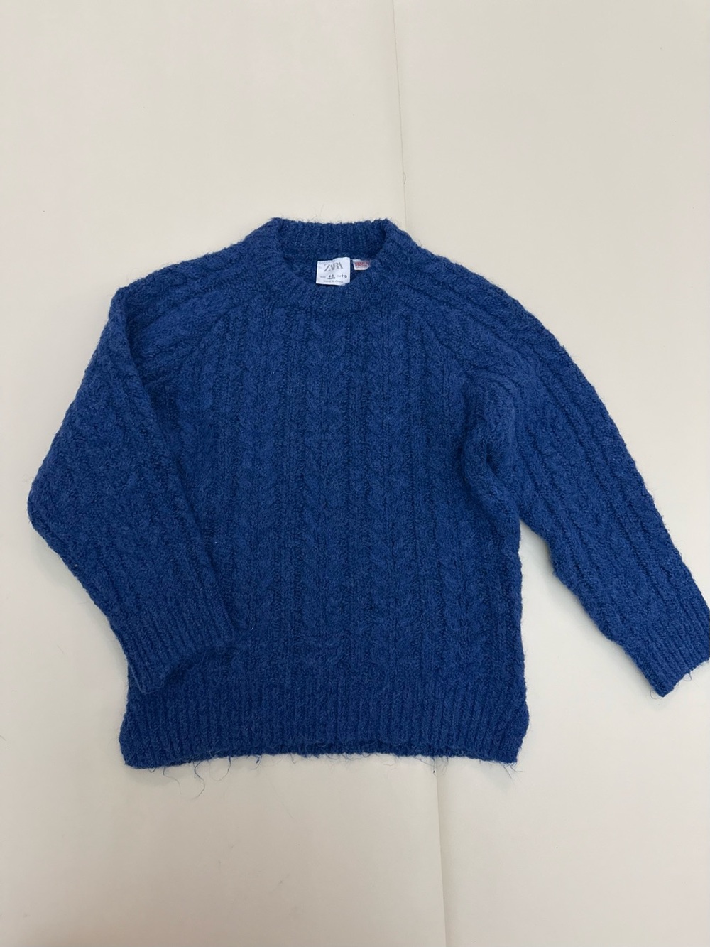 Zara Kids Blue Cable Knit Crewneck Sweater 4-5Y